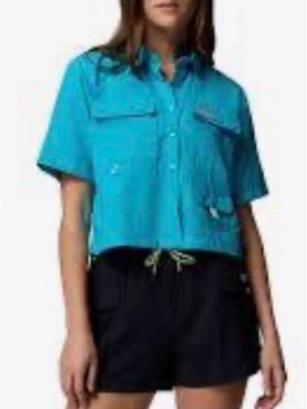 NWT Columbia Teal Cropped Button-Up Shirt Sz XXL